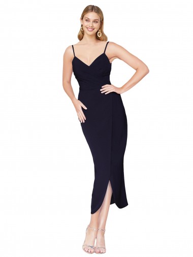 Spaghetti Straps Stretch Crepe Sleeveless V-Back Dark Navy Formal Dress / Bridesmaid Dress Edinburgh