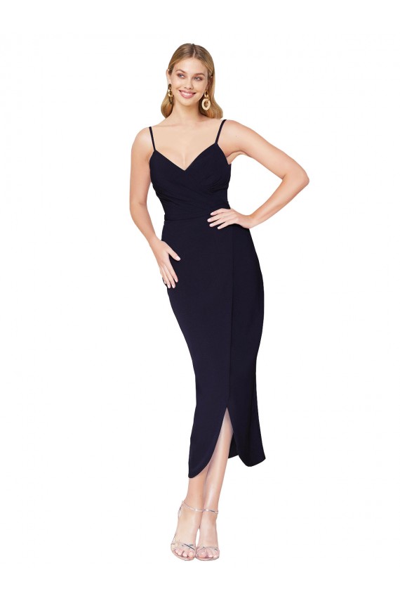 Spaghetti Straps Stretch Crepe Sleeveless V-Back Dark Navy Formal Dress / Bridesmaid Dress Edinburgh