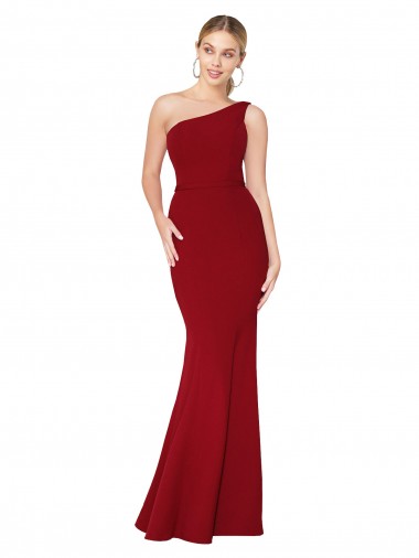 One Shoulder Stretch Crepe Sleeveless Burgundy Formal Evening Gown / Prom Dress / Bridesmaid Dress Edinburgh