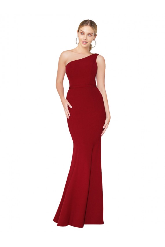 One Shoulder Stretch Crepe Sleeveless Burgundy Formal Evening Gown / Prom Dress / Bridesmaid Dress Edinburgh