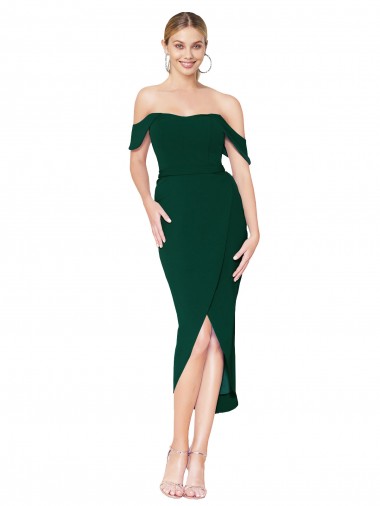 Off the Shoulder Stretch Crepe Sleeveless Midnight Green High Low Evening Gown / Prom Dress / Bridesmaid Dress Edinburgh