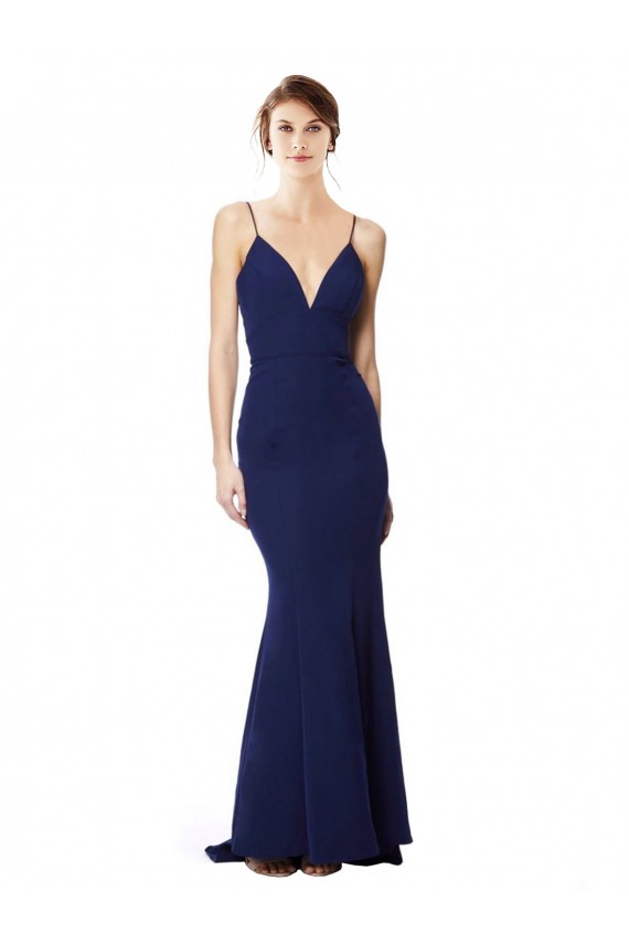 Spaghetti Straps Stretch Crepe Sleeveless Open Back Navy Blue Formal Dress / Bridesmaid Dress Edinburgh