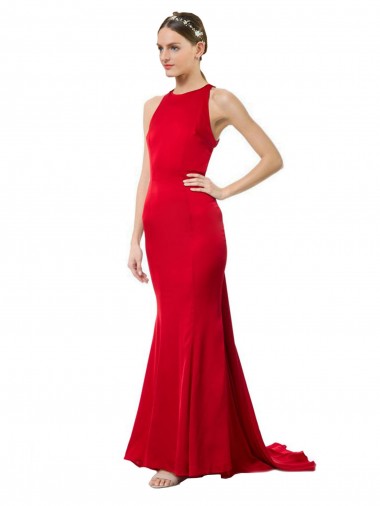 Halter Neck Stretch Crepe Sleeveless Open Back Red Formal Evening Gown / Bridesmaid Dress Edinburgh