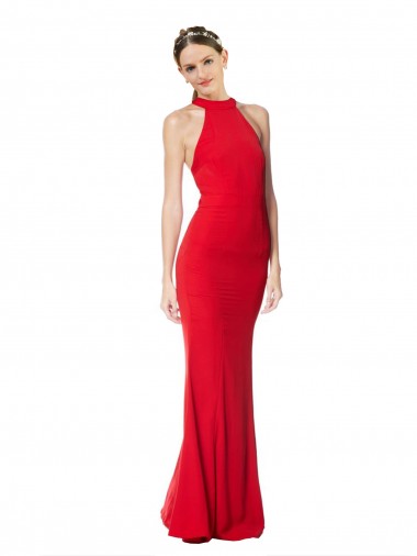 Halter Neck Stretch Crepe Sleeveless Red Prom Dress / Bridesmaid Dress Edinburgh