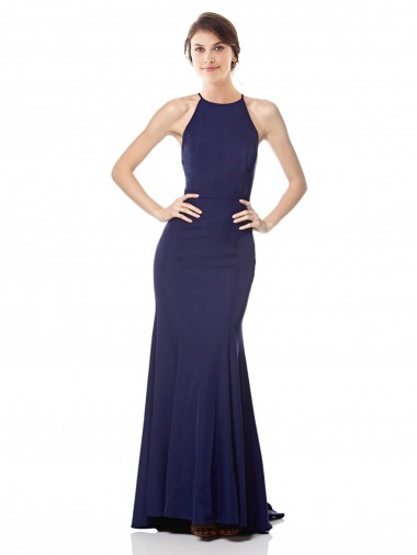Halter Neck Stretch Crepe Sleeveless Navy Blue Bridesmaid Dress / Formal Dress Edinburgh