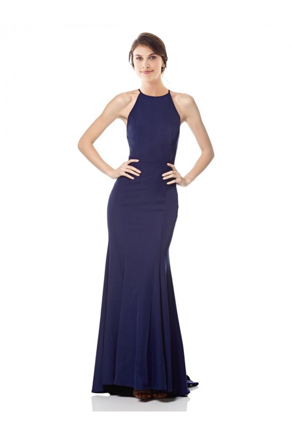 Halter Neck Stretch Crepe Sleeveless Navy Blue Bridesmaid Dress / Formal Dress Edinburgh
