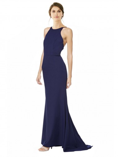 Halter Neck Stretch Crepe Sleeveless Criss Cross Open Back Navy Blue Formal Evening Gown / Prom Dress / Bridesmaid Dress Edinburgh