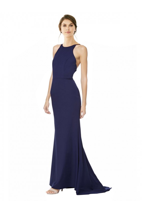 Halter Neck Stretch Crepe Sleeveless Criss Cross Open Back Navy Blue Formal Evening Gown / Prom Dress / Bridesmaid Dress Edinburgh