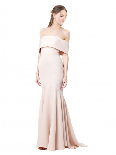 Off the Shoulder Stretch Crepe Sleeveless Nude Formal Evening Gown / Prom Dress / Bridesmaid Dress Edinburgh