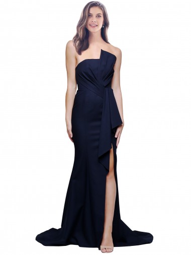 Strapless Stretch Crepe Sleeveless Low Back Dark Navy Semi Formal Evening Dress / Prom Dress / Bridesmaid Dress Edinburgh