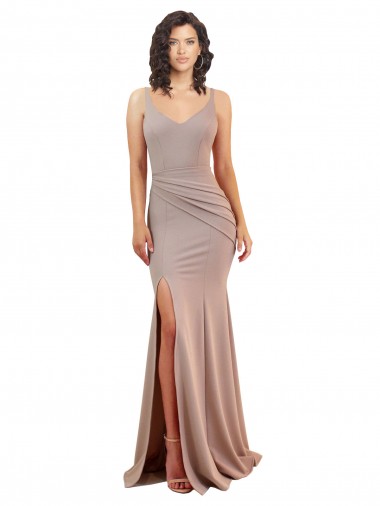 V-Neck Stretch Crepe Sleeveless Low Back Dusty Pink Black Tie Evening Gown / Prom Dress / Bridesmaid Dress Edinburgh