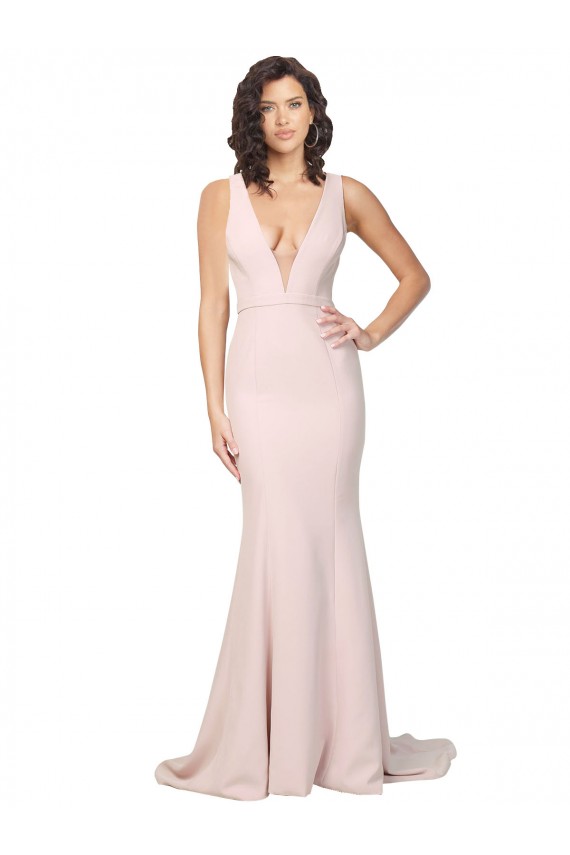 V-Neck Stretch Crepe Sleeveless V-Back Pink Black Tie Evening Gown / Prom Dress / Bridesmaid Dress Edinburgh