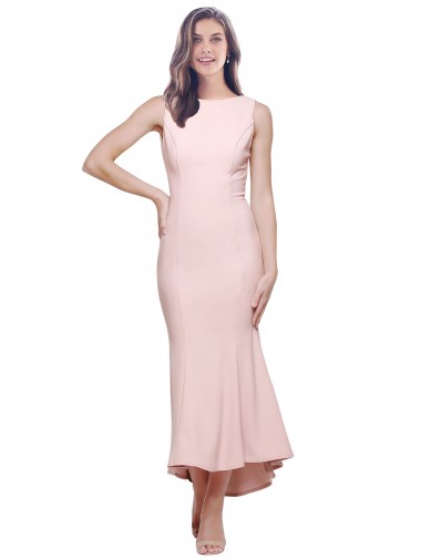 High Neck Stretch Crepe Sleeveless Low Back Pink High Low Evening Gown / Prom Dress / Bridesmaid Dress Edinburgh