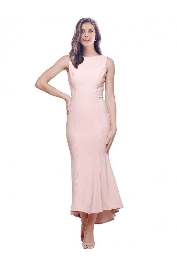 High Neck Stretch Crepe Sleeveless Low Back Pink High Low Evening Gown / Prom Dress / Bridesmaid Dress Edinburgh