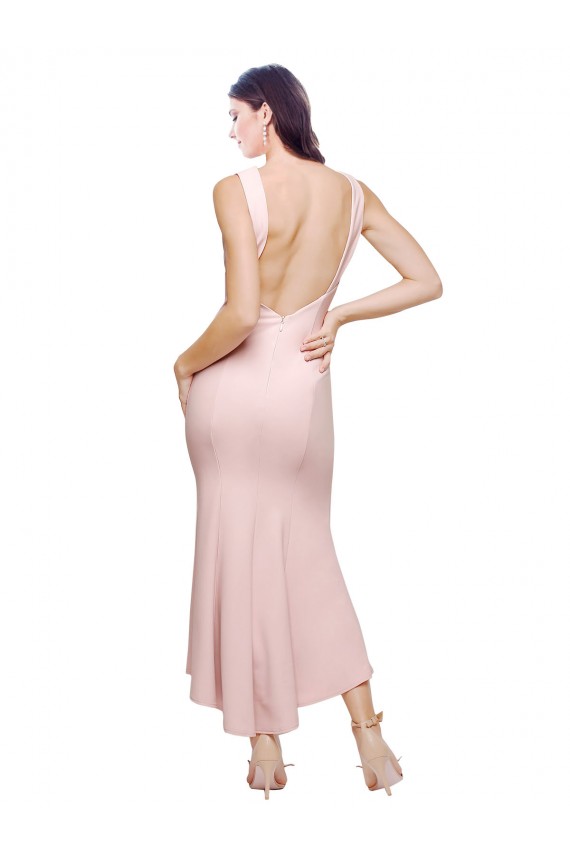 High Neck Stretch Crepe Sleeveless Low Back Pink High Low Evening Gown / Prom Dress / Bridesmaid Dress Edinburgh