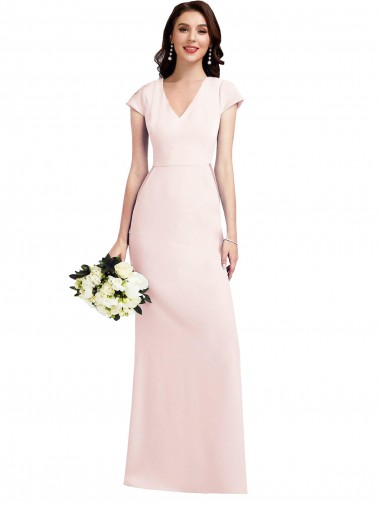 V-Neck Stretch Crepe Cap Sleeves Pink Formal Evening Gown / Prom Dress / Bridesmaid Dress Edinburgh