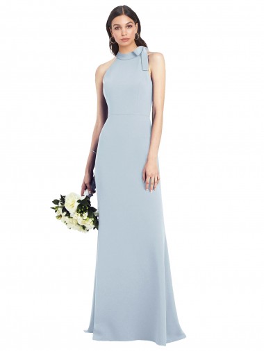 Bow Neck Stretch Crepe Sleeveless Open Back Light Sky Blue Semi Formal Evening Dress / Prom Dress / Bridesmaid Dress Edinburgh