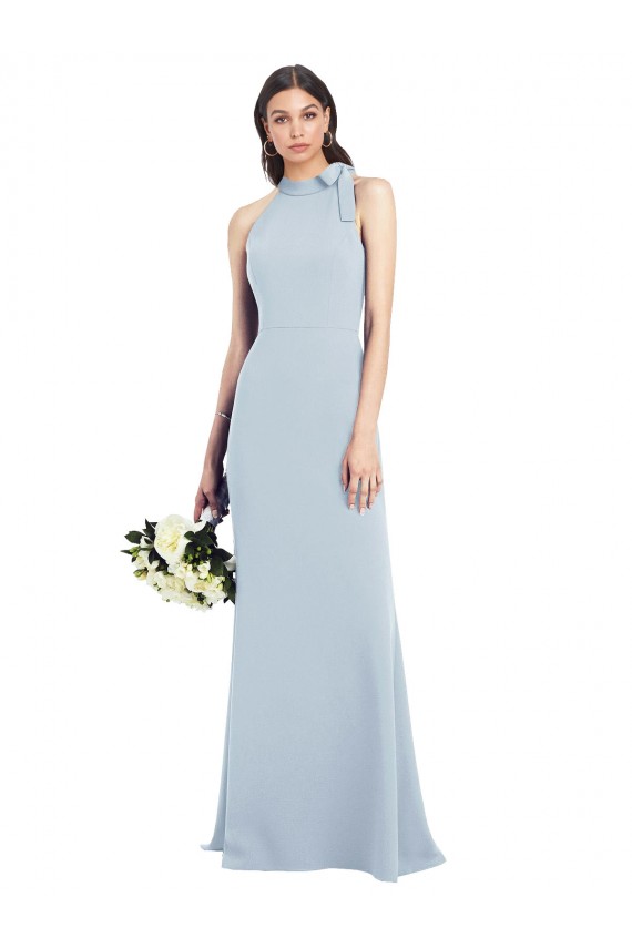 Bow Neck Stretch Crepe Sleeveless Open Back Light Sky Blue Semi Formal Evening Dress / Prom Dress / Bridesmaid Dress Edinburgh