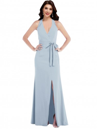 Halter Neck Stretch Crepe Sleeveless Open Back Light Sky Blue Formal Evening Gown / Prom Dress / Bridesmaid Dress Edinburgh