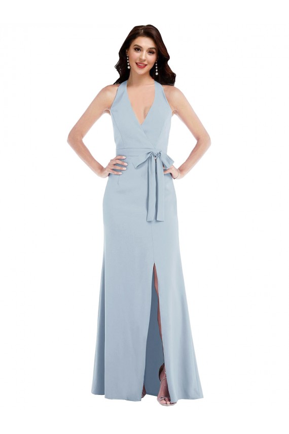 Halter Neck Stretch Crepe Sleeveless Open Back Light Sky Blue Formal Evening Gown / Prom Dress / Bridesmaid Dress Edinburgh
