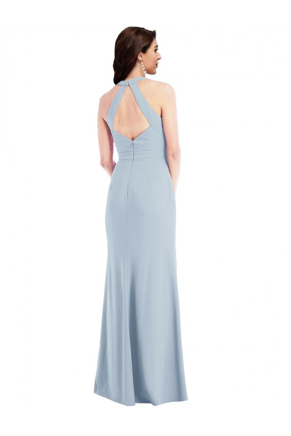 Halter Neck Stretch Crepe Sleeveless Open Back Light Sky Blue Formal Evening Gown / Prom Dress / Bridesmaid Dress Edinburgh