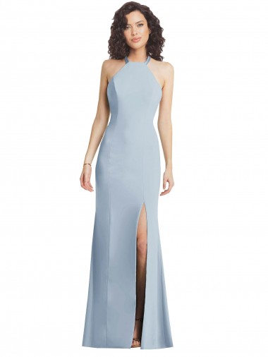 Halter Neck Stretch Crepe Sleeveless Criss Cross Back Light Sky Blue Formal Evening Gown / Prom Dress / Bridesmaid Dress Edinburgh