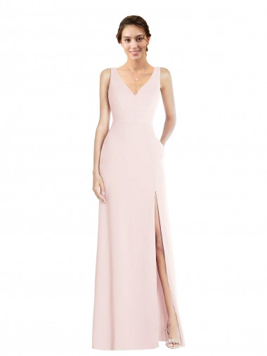 V-Neck Stretch Crepe Sleeveless Low Back Pink Black Tie Evening Dress / Prom Dress / Bridesmaid Dress Edinburgh