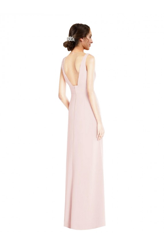 V-Neck Stretch Crepe Sleeveless Low Back Pink Black Tie Evening Dress / Prom Dress / Bridesmaid Dress Edinburgh