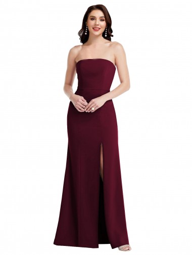 Strapless Stretch Crepe Sleeveless Burgundy Gold Semi Formal Evening Dress / Prom Dress / Bridesmaid Dress Edinburgh
