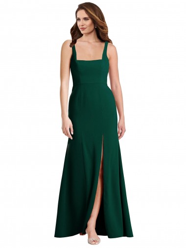 Square Neck Stretch Crepe Sleeveless Long Midnight Green Semi Formal Evening Dress / Prom Dress / Bridesmaid Dress Edinburgh