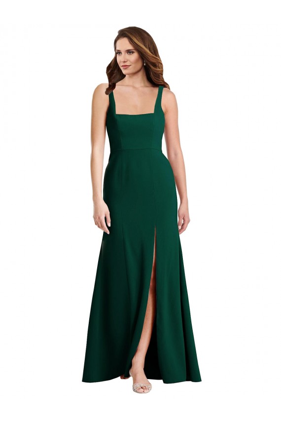 Square Neck Stretch Crepe Sleeveless Long Midnight Green Semi Formal Evening Dress / Prom Dress / Bridesmaid Dress Edinburgh