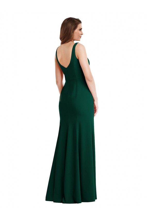 Square Neck Stretch Crepe Sleeveless Long Midnight Green Semi Formal Evening Dress / Prom Dress / Bridesmaid Dress Edinburgh