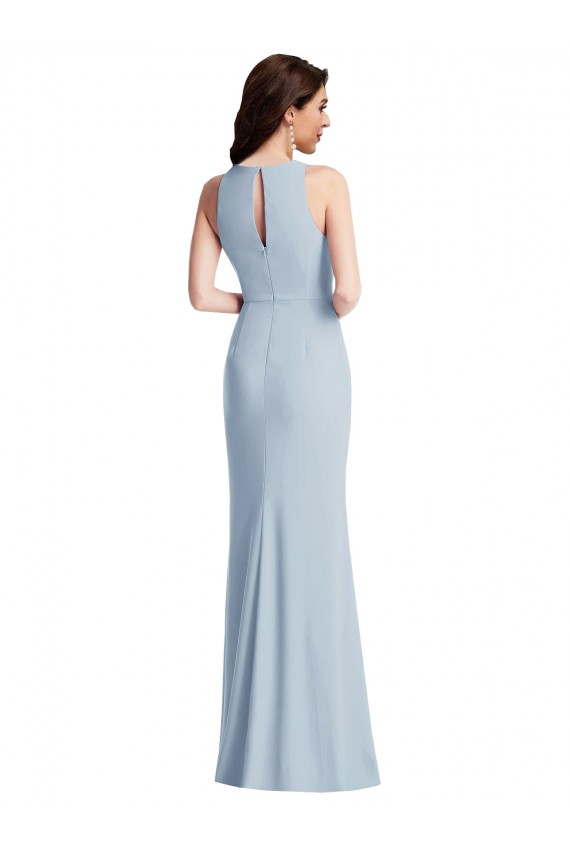 Halter Neck Stretch Crepe Sleeveless Light Sky Blue Formal Dress / Bridesmaid Dress Edinburgh