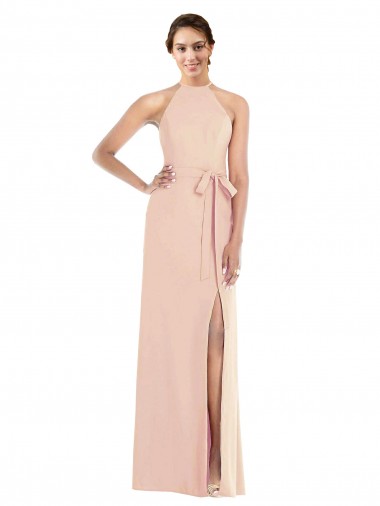 Halter Neck Stretch Crepe Sleeveless Criss Cross Back Nude Formal Evening Gown / Prom Dress / Bridesmaid Dress Edinburgh