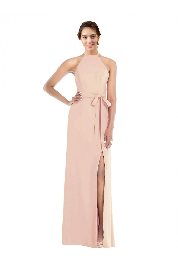 Halter Neck Stretch Crepe Sleeveless Criss Cross Back Nude Formal Evening Gown / Prom Dress / Bridesmaid Dress Edinburgh