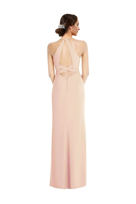 Halter Neck Stretch Crepe Sleeveless Criss Cross Back Nude Formal Evening Gown / Prom Dress / Bridesmaid Dress Edinburgh