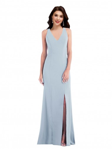 V-Neck Stretch Crepe Sleeveless Criss Cross Back Light Sky Blue Evening Dress / Bridesmaid Dress Edinburgh