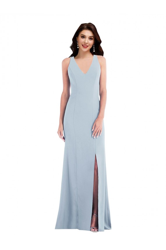 V-Neck Stretch Crepe Sleeveless Criss Cross Back Light Sky Blue Evening Dress / Bridesmaid Dress Edinburgh