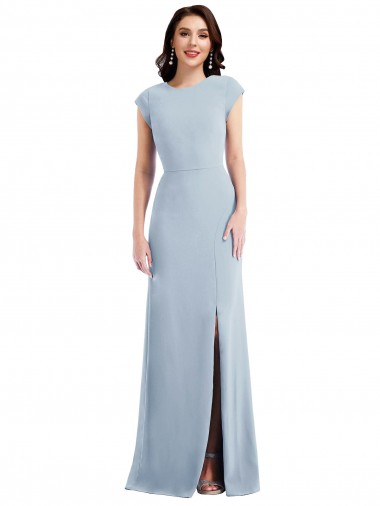 Stretch Crepe Cap Sleeves Open Back Light Sky Blue Formal Evening Gown / Prom Dress / Bridesmaid Dress Edinburgh