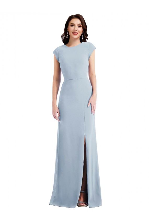 Stretch Crepe Cap Sleeves Open Back Light Sky Blue Formal Evening Gown / Prom Dress / Bridesmaid Dress Edinburgh
