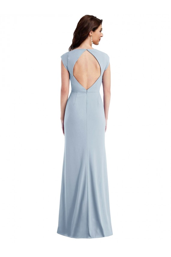 Stretch Crepe Cap Sleeves Open Back Light Sky Blue Formal Evening Gown / Prom Dress / Bridesmaid Dress Edinburgh