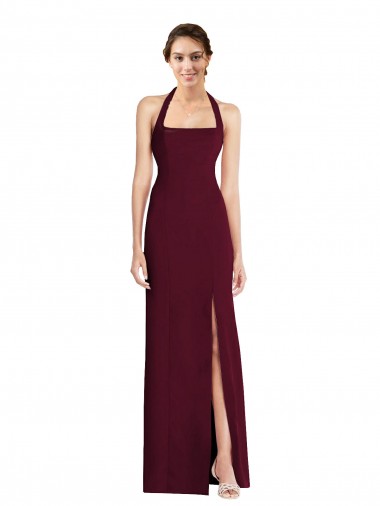 Halter Neck Stretch Crepe Sleeveless Open Back Burgundy Gold Semi Formal Evening Dress / Prom Dress / Bridesmaid Dress Edinburgh