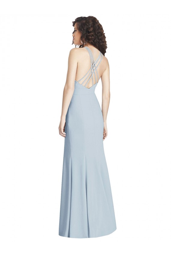 Halter Neck Stretch Crepe Sleeveless Criss Cross Open Back Light Sky Blue Evening Dress / Bridesmaid Dress Edinburgh