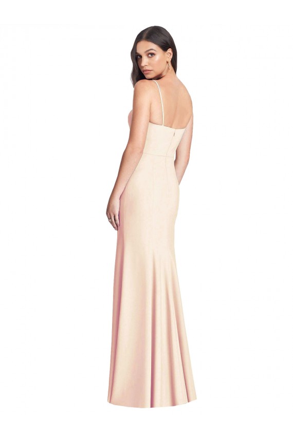 Spaghetti Straps Stretch Crepe Sleeveless Nude Semi Formal Evening Dress / Prom Dress / Bridesmaid Dress Edinburgh