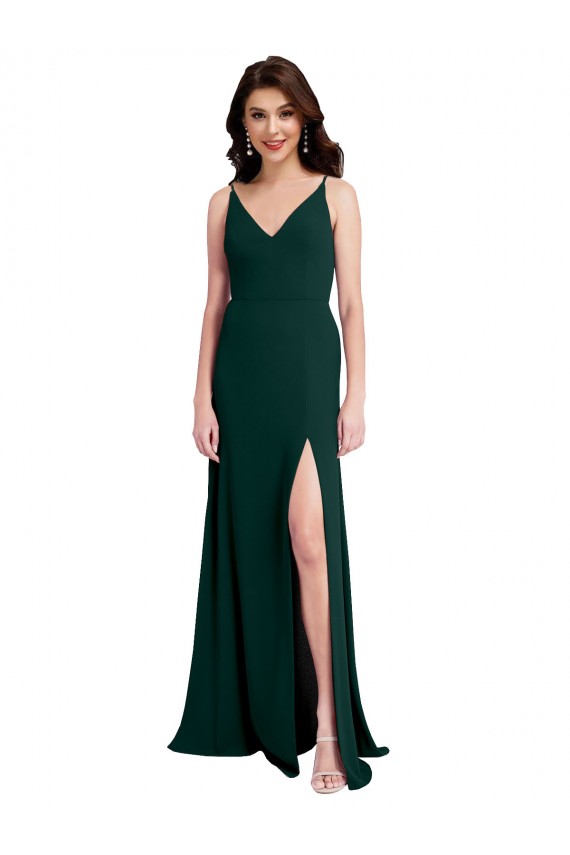 V-Neck Stretch Crepe Sleeveless V-Back Midnight Green Formal Evening Gown / Prom Dress / Bridesmaid Dress Edinburgh