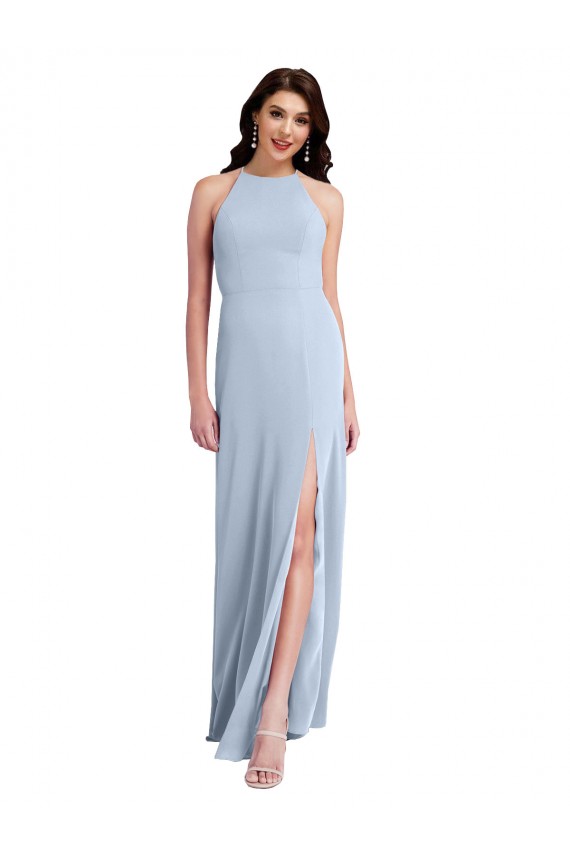 Halter Neck Stretch Crepe Sleeveless Criss Cross Open Back Light Sky Blue Formal Evening Gown / Prom Dress / Bridesmaid Dress Edinburgh