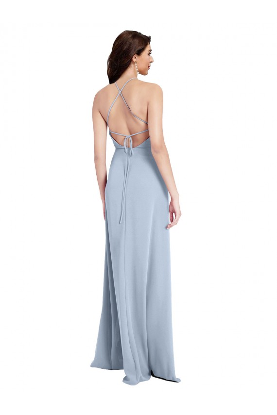 Halter Neck Stretch Crepe Sleeveless Criss Cross Open Back Light Sky Blue Formal Evening Gown / Prom Dress / Bridesmaid Dress Edinburgh