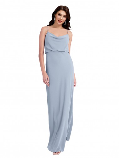 Spaghetti Straps Stretch Crepe Sleeveless V-Back Smoke Blue Formal Evening Gown / Prom Dress / Bridesmaid Dress Edinburgh