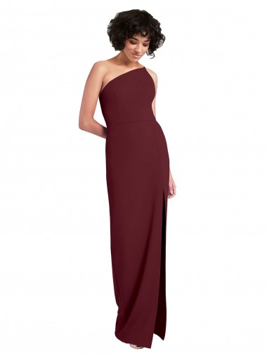 One Shoulder Stretch Crepe Sleeveless Burgundy Gold Formal Evening Gown / Prom Dress / Bridesmaid Dress Edinburgh