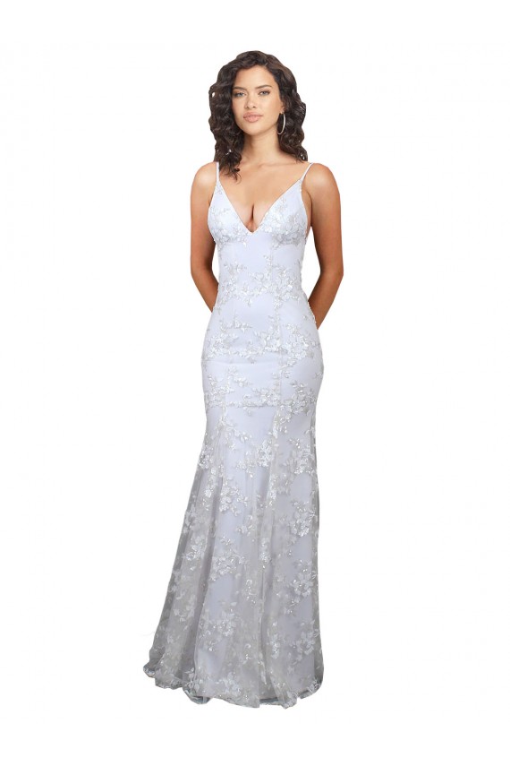 V-Neck Stretch Crepe & Sequin Tulle Sleeveless Backless White Formal Evening Gown / Prom Dress / Bridesmaid Dress Edinburgh